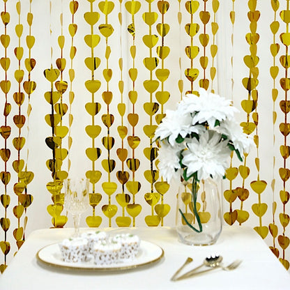 Home Collection 3 ft x 6.5 ft Metallic Heart Foil Tassel Fringe Backdrop Curtain