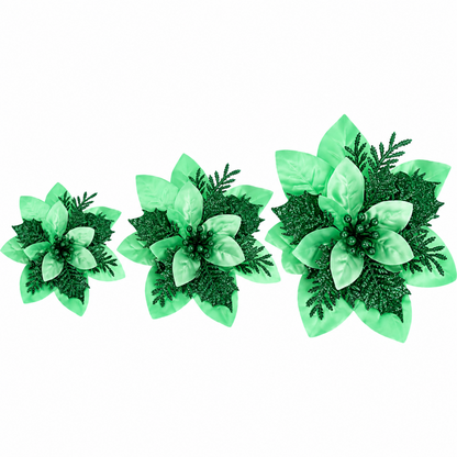 Home Collection Pack of 24 Glitter Christmas Poinsettia Flowers Clip-On Tree Ornaments