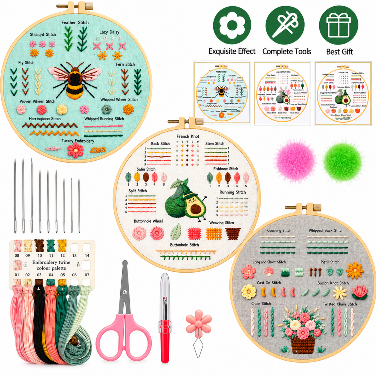 Home Collection 3 Sets Embroidery Starter Kit