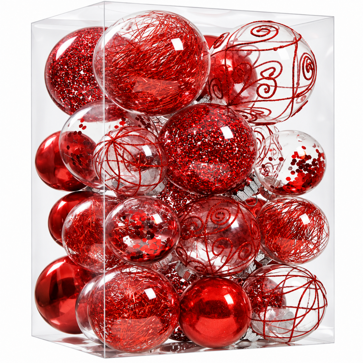 Home Collection Clear Shatterproof Christmas Ball Ornaments Large Plastic Hanging Baubles with Decorative Fillings