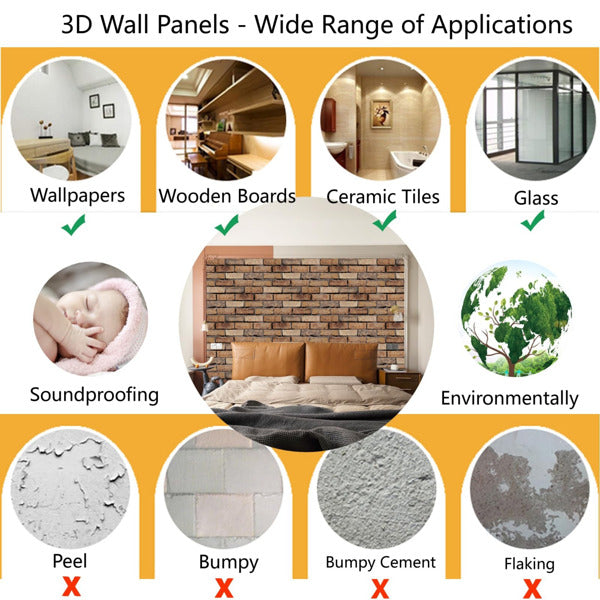 20-Pack 3D Brick Wall Stickers