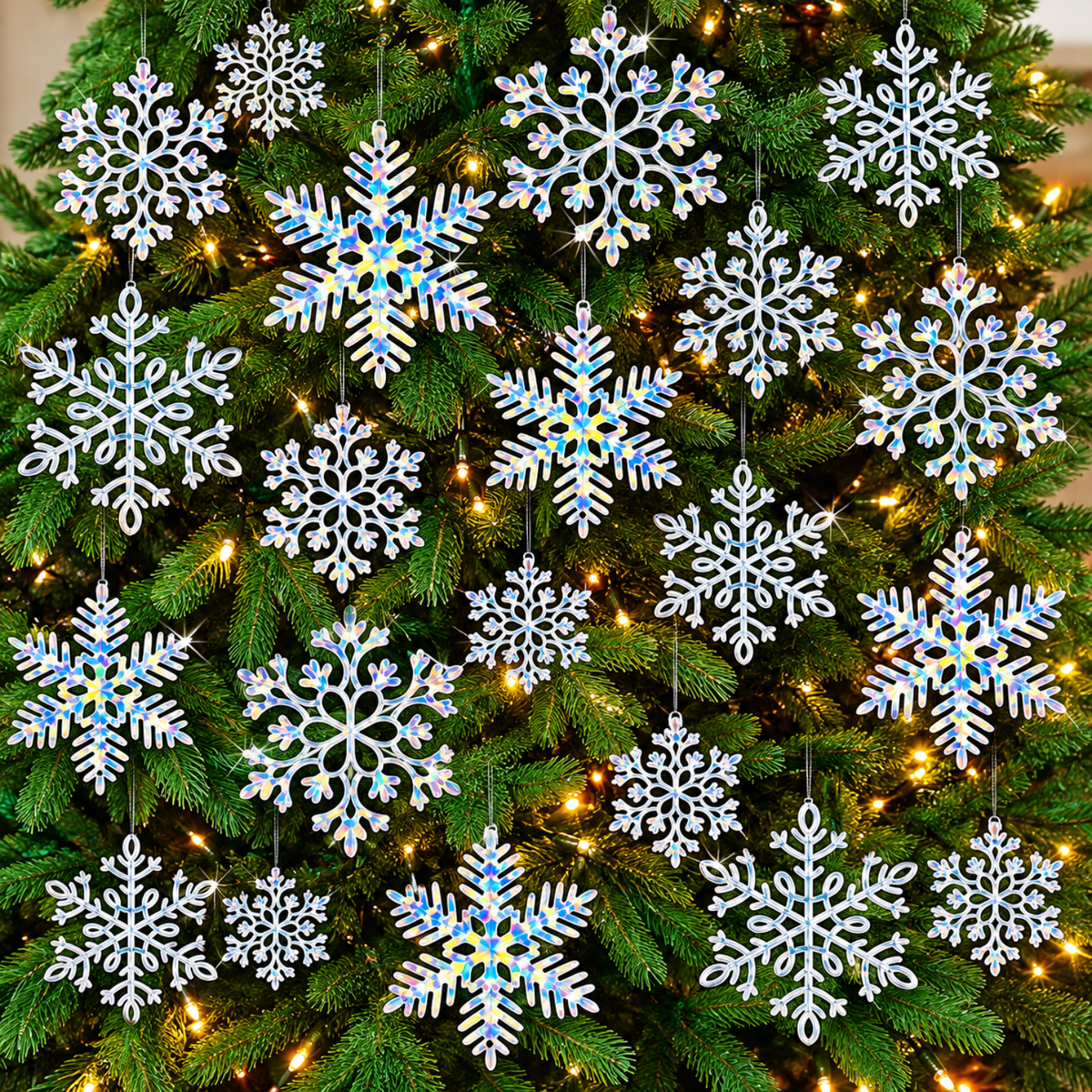 Home Collection Pack of 36 Christmas Snowflake Ornaments Plastic Hanging Winter Holiday Decorations