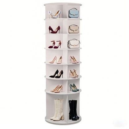 7-Tier Rotating Shoe Rack Tower with High Bottom Design