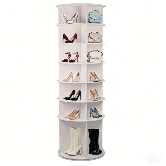 7-Tier Rotating Shoe Rack Tower with High Bottom Design