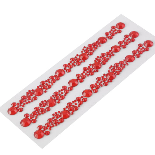 3 Strips Red Self-Adhesive Rhinestone Diamond Stickers