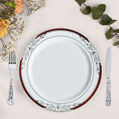 Home Collection 10" White Round Salad Plates with Red Gold Trim