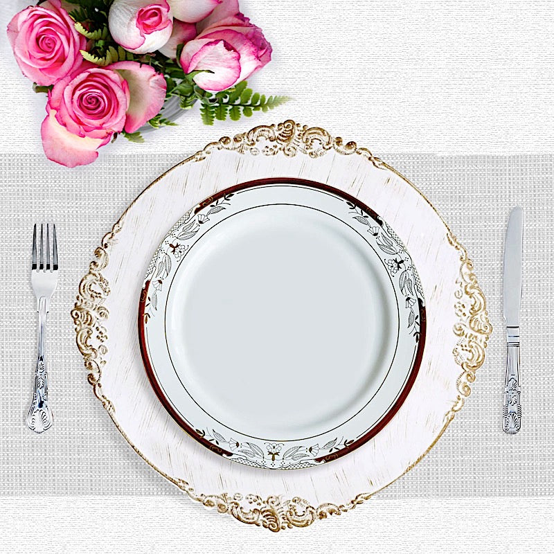 Home Collection 10" White Round Salad Plates with Red Gold Trim