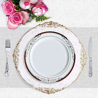 Home Collection 10" White Round Salad Plates with Red Gold Trim