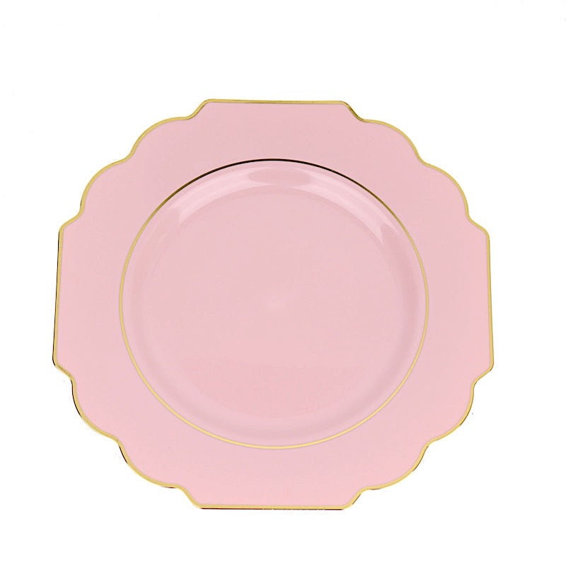 Home Collection 10 Pack 12" Disposable Baroque Plastic Dinner Plates with Gold Rim