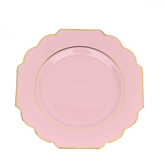 Home Collection 10 Pack 12" Disposable Baroque Plastic Dinner Plates with Gold Rim