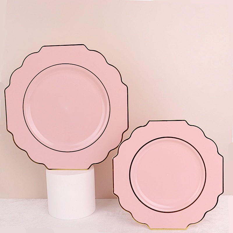 Home Collection 10 Pack 12" Disposable Baroque Plastic Dinner Plates with Gold Rim