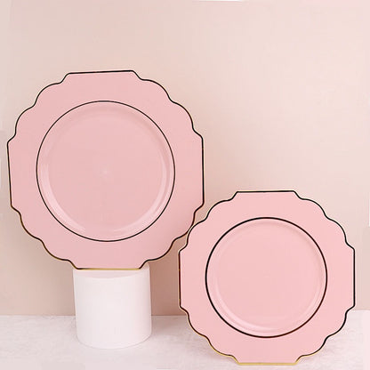 Home Collection 10 Pack 12" Disposable Baroque Plastic Dinner Plates with Gold Rim