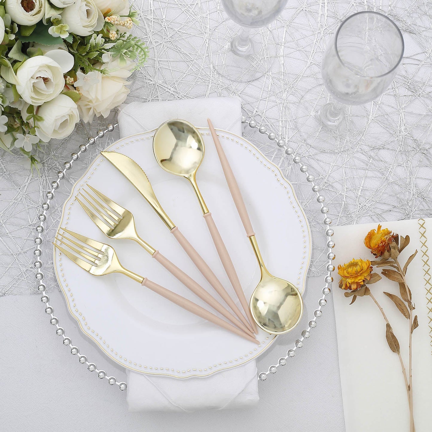 Home Collection Pack of 24 Plastic Cutlery Set Disposable Spoon Fork Knife