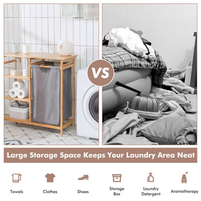 3-Tier Bamboo Laundry Hamper Stand with Open Shelves
