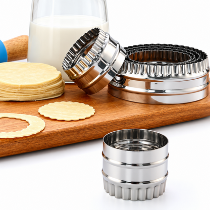 Home Collection Pack of 6 Fluted Cookie Cutter Set Double-Sided Stainless Steel Biscuit Cutters