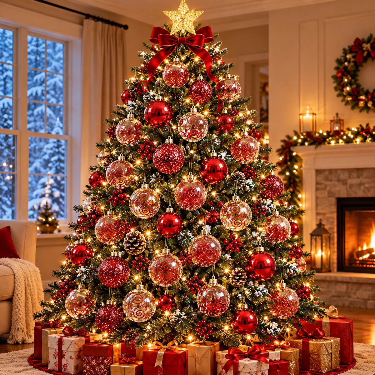 Home Collection Clear Shatterproof Christmas Ball Ornaments Large Plastic Hanging Baubles with Decorative Fillings
