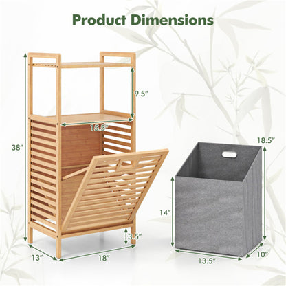 2-Tier Bamboo Tilt-Out Laundry Hamper with Storage Shelves