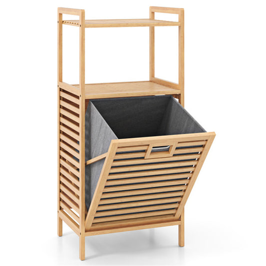 2-Tier Bamboo Tilt-Out Laundry Hamper with Storage Shelves