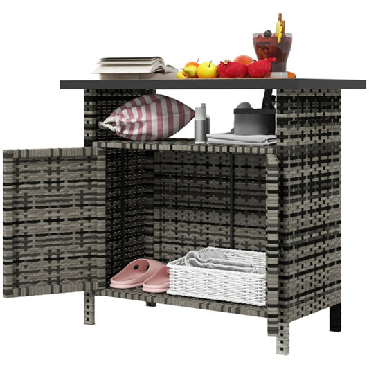 Outdoor Wicker Shoe Storage Cabinet with Tabletop