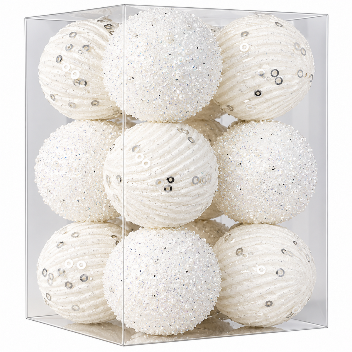 Home Collection Pack of 12 Sparkly Sequin Christmas Ball Ornaments 3.15 Inch Shatterproof Tree Decorations