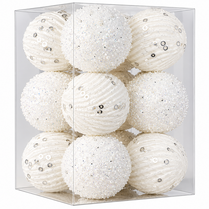 Home Collection Pack of 12 Sparkly Sequin Christmas Ball Ornaments 3.15 Inch Shatterproof Tree Decorations