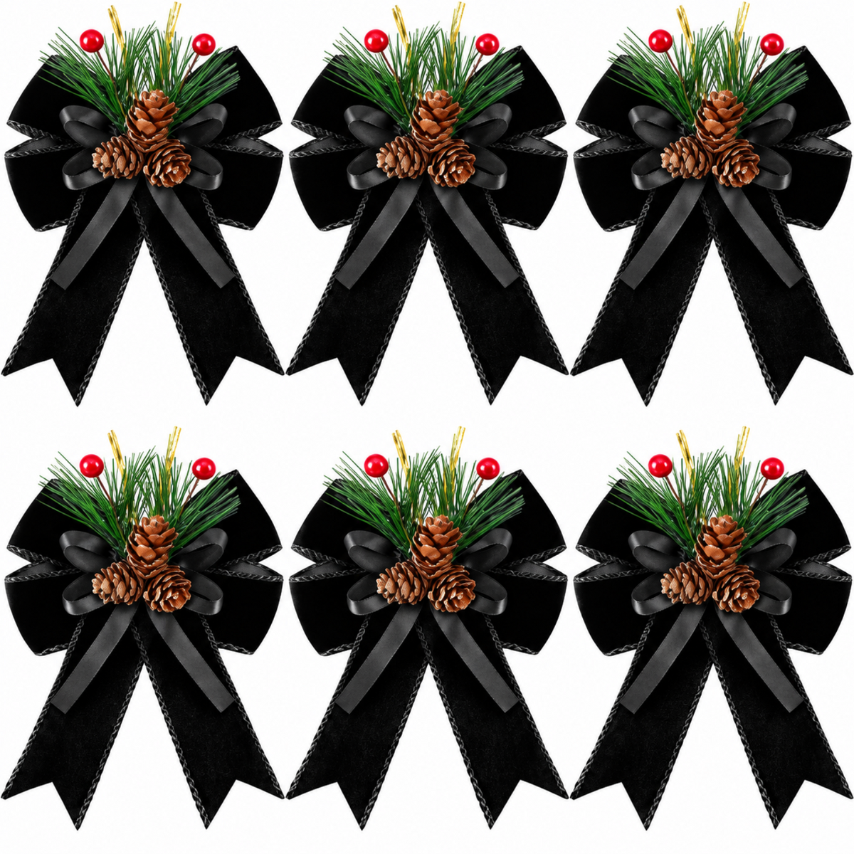 Home Collection Pack of 6 Velvet Christmas Ribbon Bows Holiday Tree Wreath and Garland Decorations