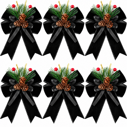 Home Collection Pack of 6 Velvet Christmas Ribbon Bows Holiday Tree Wreath and Garland Decorations