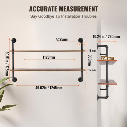 2-Tier Industrial Pipe Wall Shelf