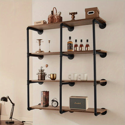 4-Tier Wall-Mount Industrial Pipe Shelf Set of 3 (Planks Not Included)