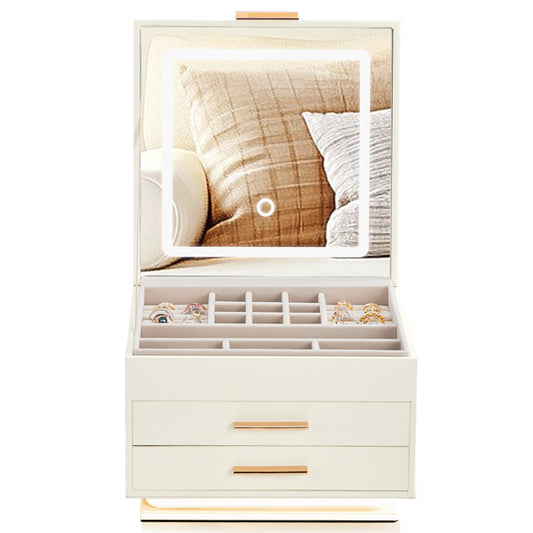 LED Jewelry Box with Mirror Light & Pink Velvet