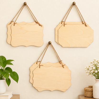 Home Collection 6-Pack Unfinished  Wood Plaques with Jute Rope 8.8 x 5.7 Inch