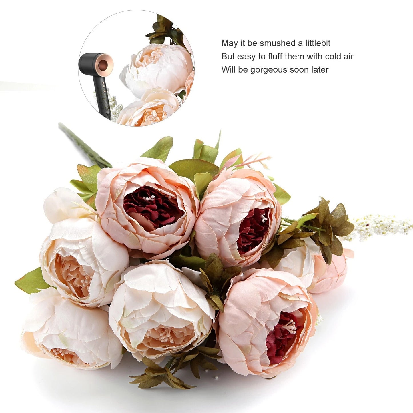 Home Collection Artificial Peony Silk Flower Bouquet Peach