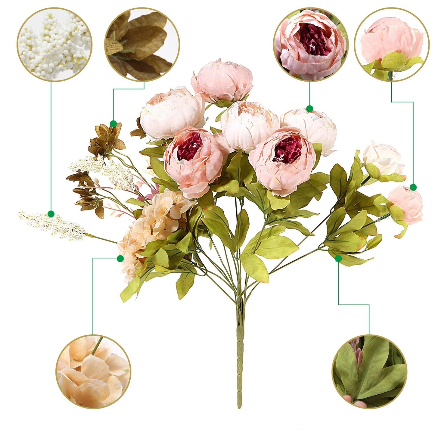 Home Collection Artificial Peony Silk Flower Bouquet Peach