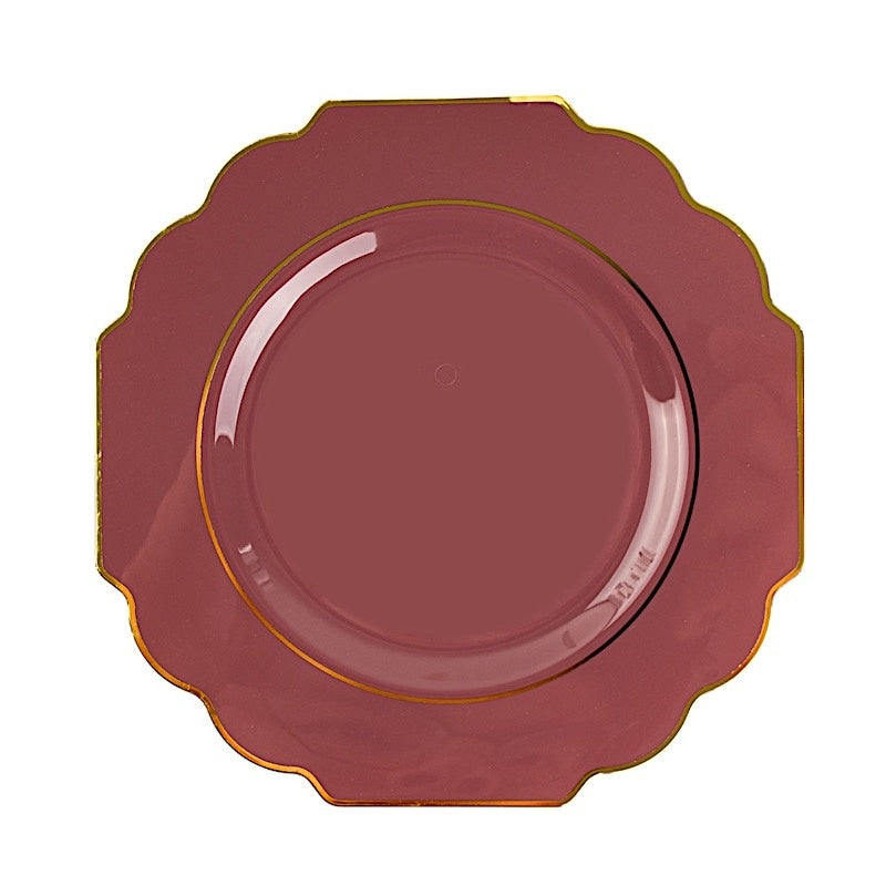 Home Collection 10 Pack 12" Disposable Baroque Plastic Dinner Plates with Gold Rim
