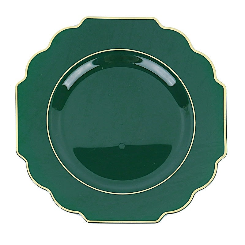 Home Collection 10 Pack 12" Disposable Baroque Plastic Dinner Plates with Gold Rim