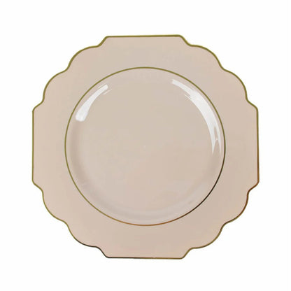 Home Collection 10 Pack 12" Disposable Baroque Plastic Dinner Plates with Gold Rim