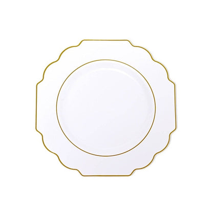 Home Collection 10 Pack 12" Disposable Baroque Plastic Dinner Plates with Gold Rim