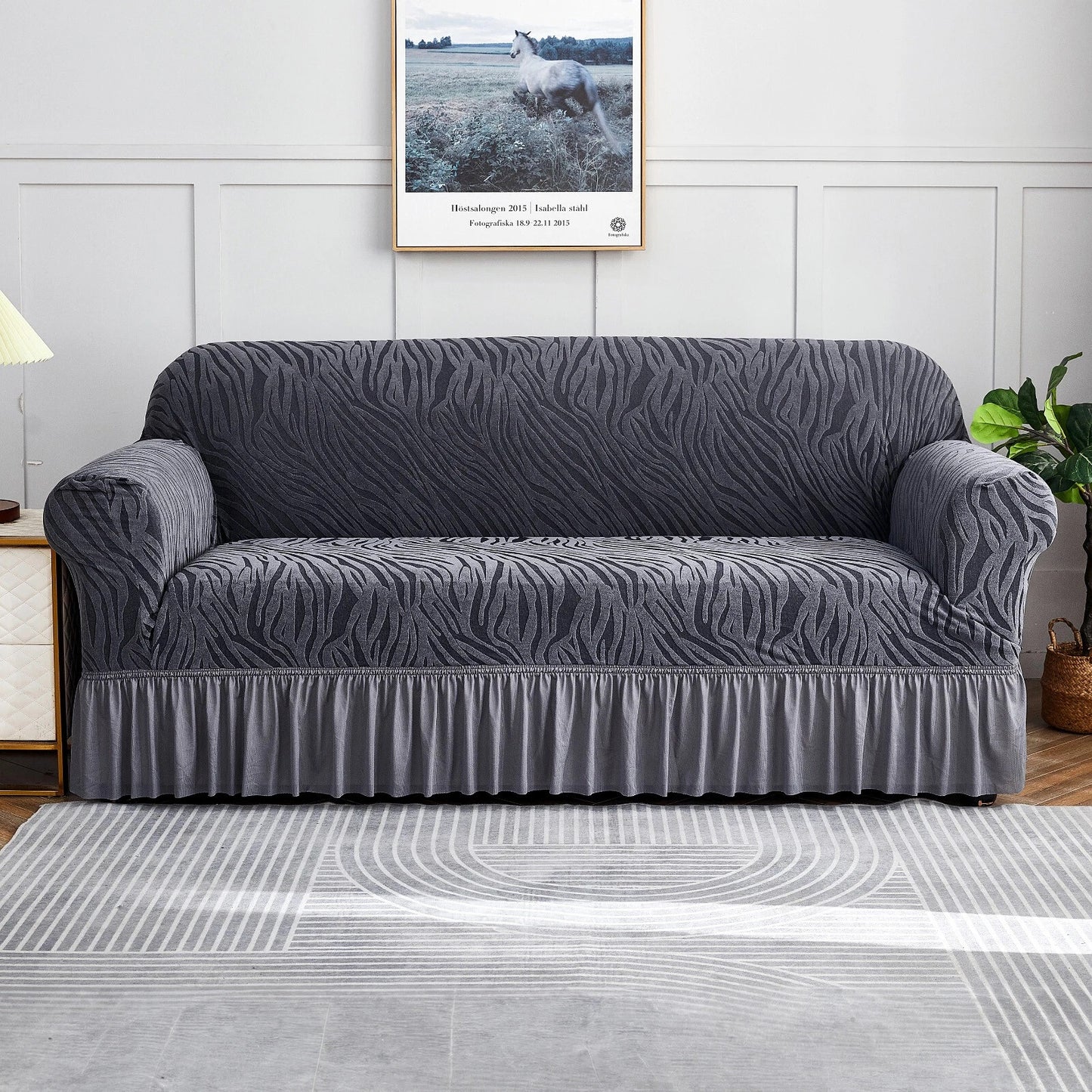 Home Collection Full-Cover High Stretch Sofa Couch Cover with Skirt Hem