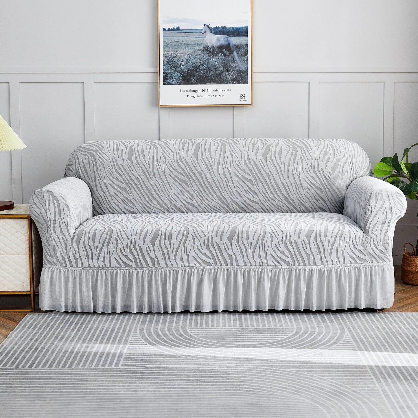 Home Collection Full-Cover High Stretch Sofa Couch Cover with Skirt Hem