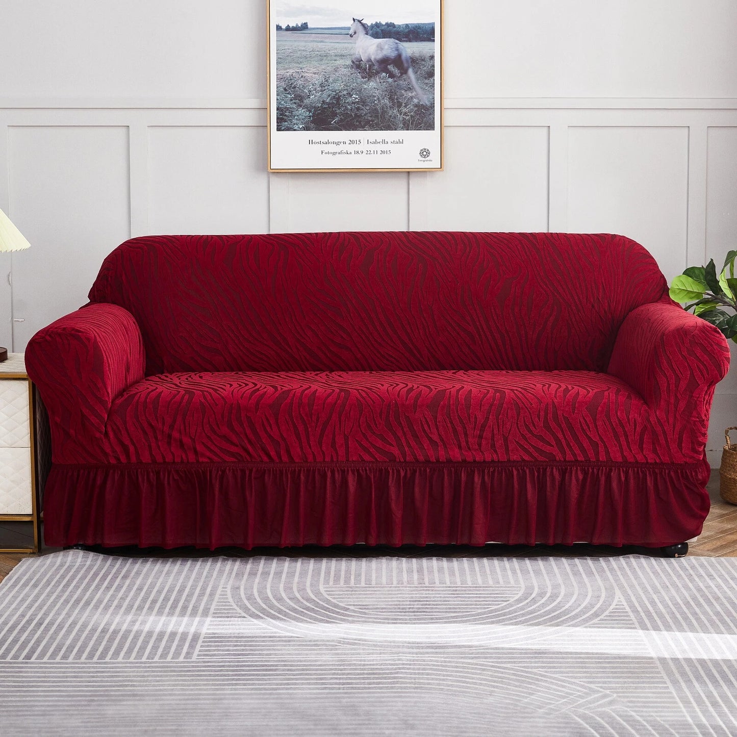 Home Collection Full-Cover High Stretch Sofa Couch Cover with Skirt Hem