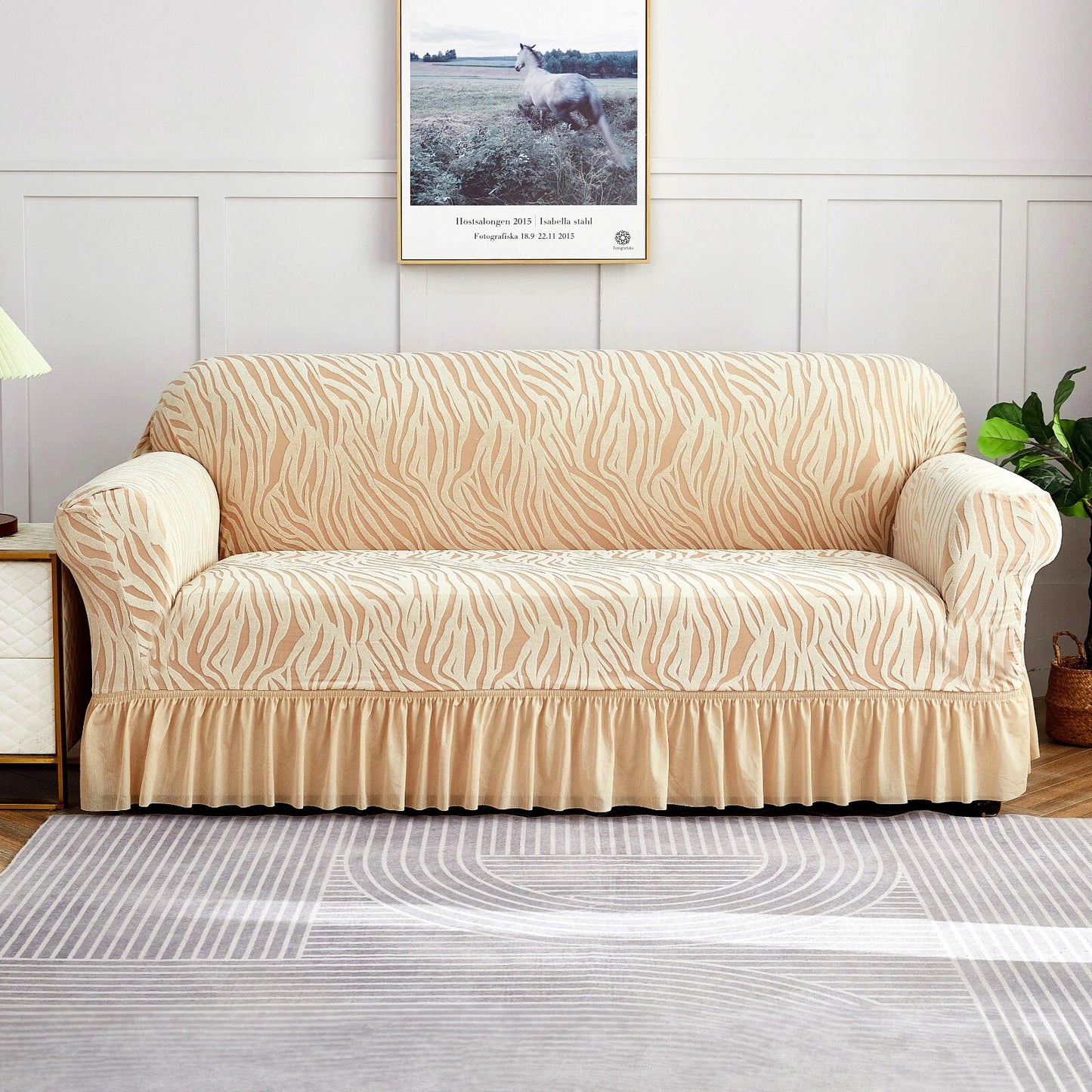 Home Collection Full-Cover High Stretch Sofa Couch Cover with Skirt Hem