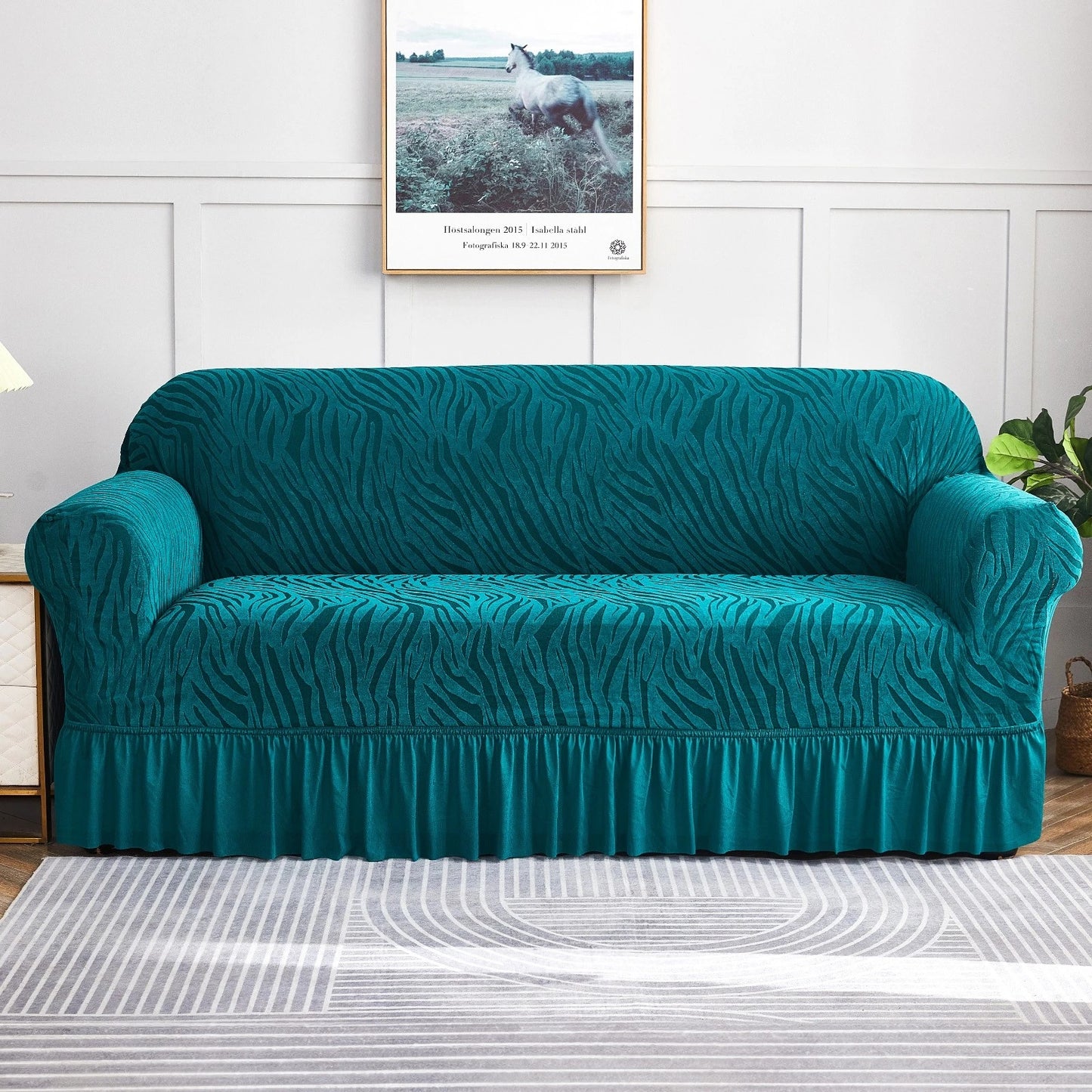 Home Collection Full-Cover High Stretch Sofa Couch Cover with Skirt Hem