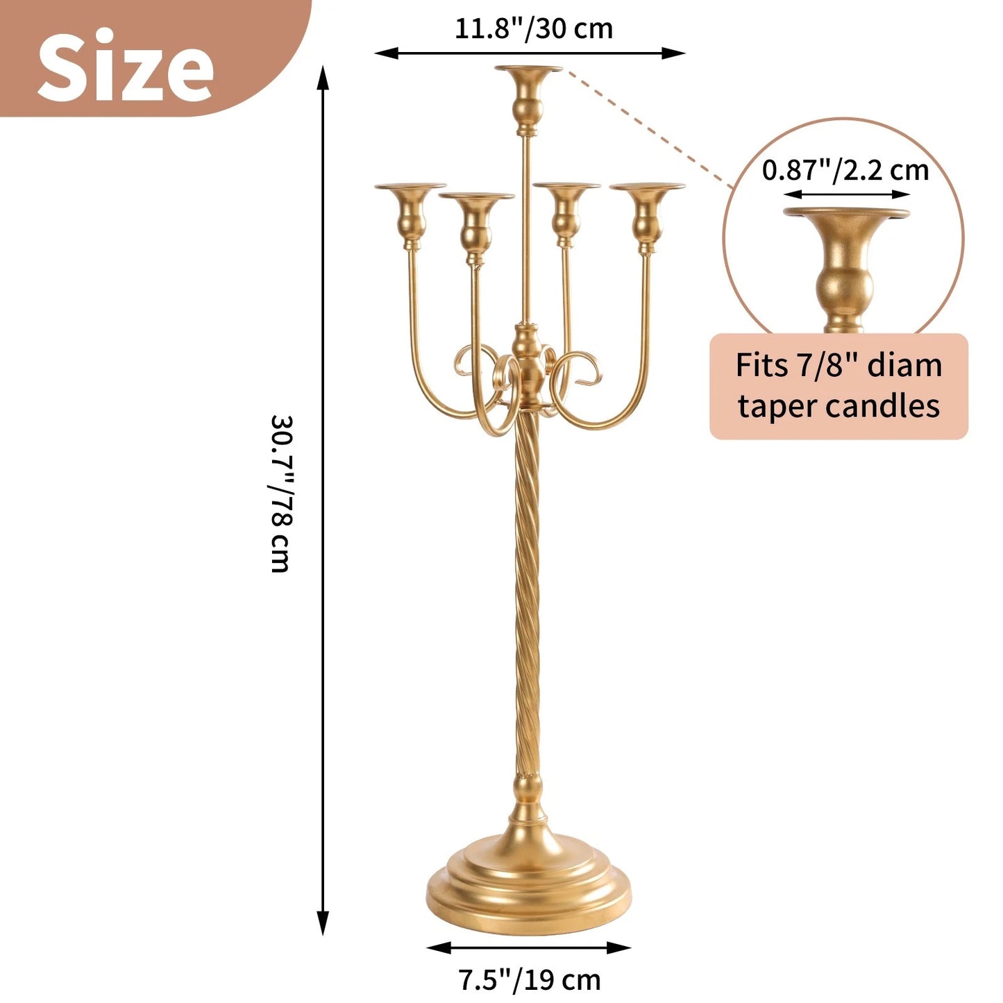Home Collection 2Pcs 30.7" Gold 5-Arm Candelabra