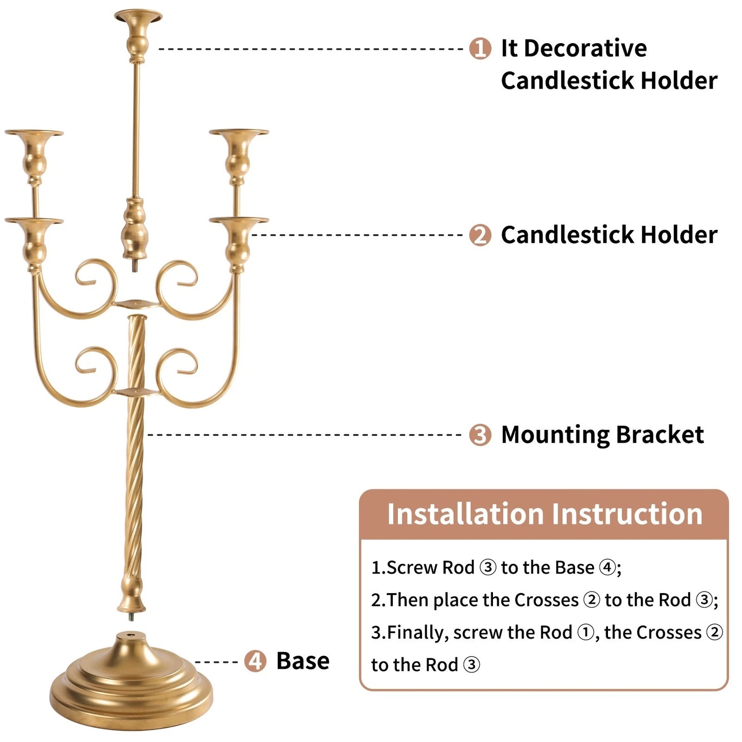 Home Collection 2Pcs 30.7" Gold 5-Arm Candelabra