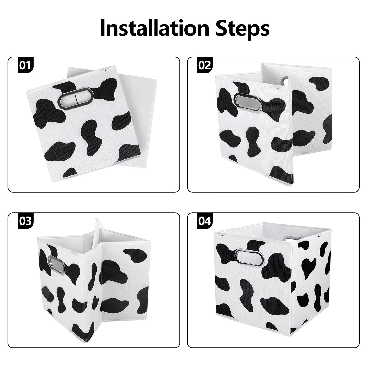 Home Collection 2Pcs Foldable Cow Print Storage Bins 11"