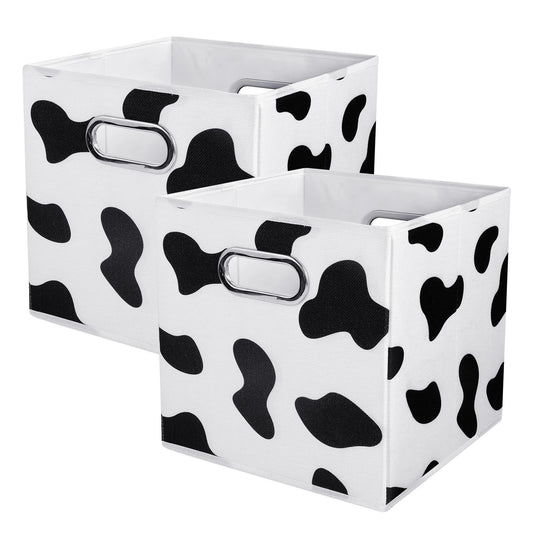 Home Collection 2Pcs Foldable Cow Print Storage Bins 11"