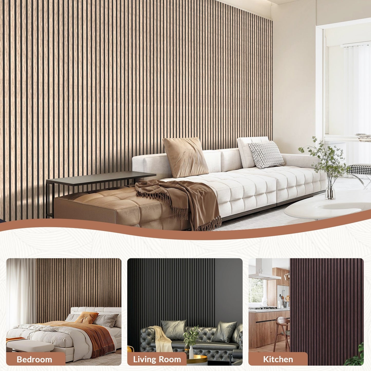 Home Collection 2-Pack Acoustic Wood Slat Wall Panels