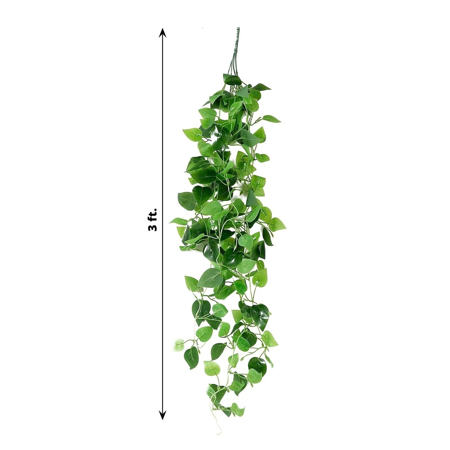Home Collection Pack of 3 Green Silk Pothos Artificial Hanging Plants