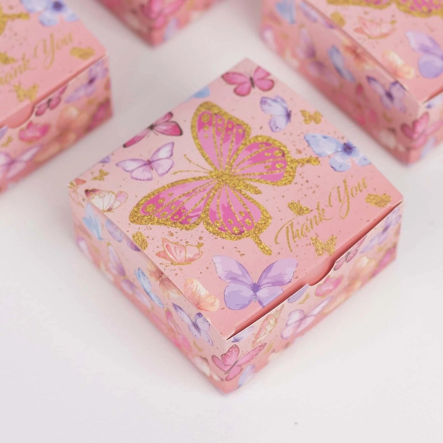 Home Collection  Pack of 25 Pink Butterfly Thank You Party Favor Boxes