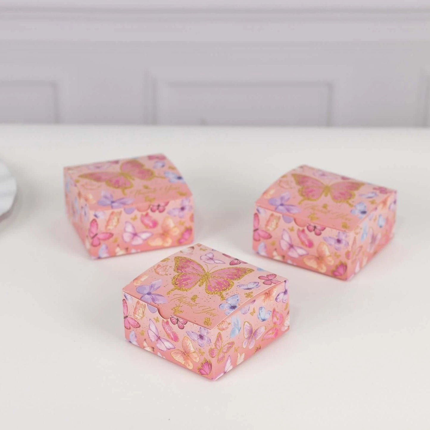 Home Collection  Pack of 25 Pink Butterfly Thank You Party Favor Boxes